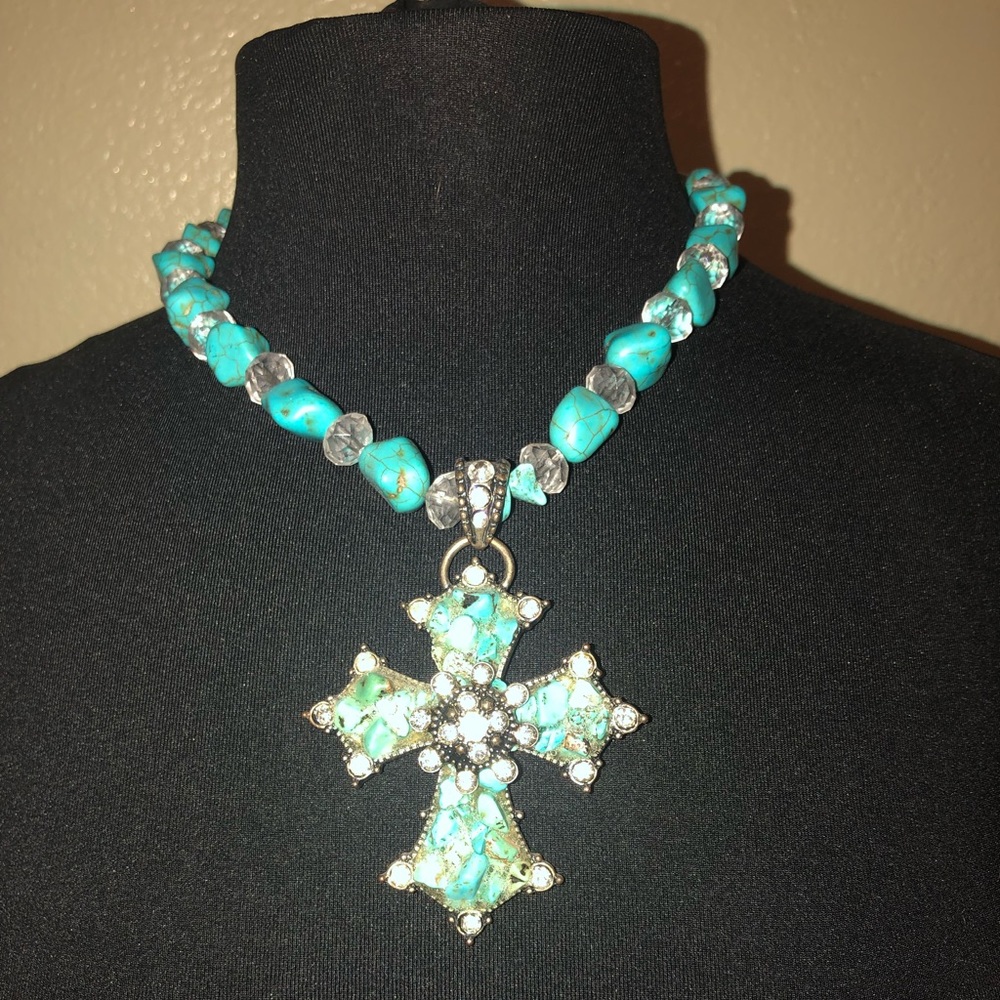Western Turquoise Cross Necklace Set